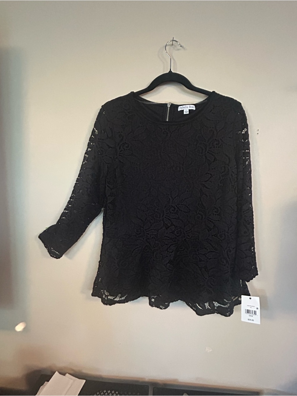 Chelsea28 Black Floral Lace Peplum Top